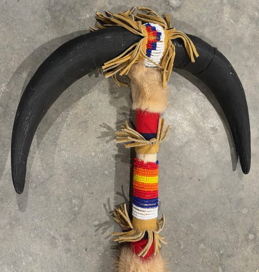 Double Bison Horn Cap - Contemporary Native Dance Wand