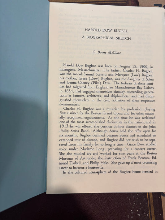 BOOKS - Panhandle-Plains Historical Review - XXX - 1957 - Harold Dow Bugbee, Biographical Sketch