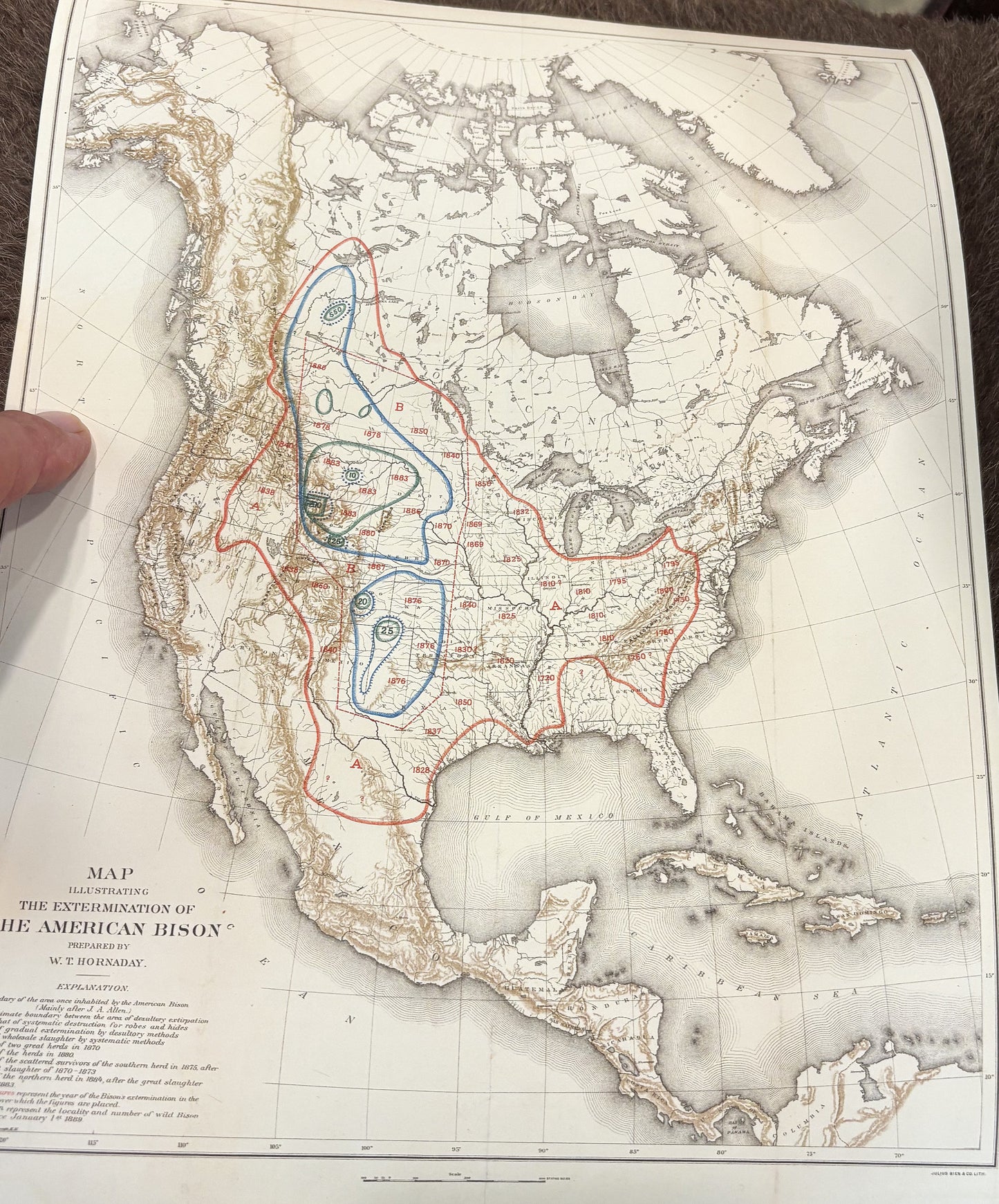 Map / Extermination of the American Bison, William Hornaday 1889