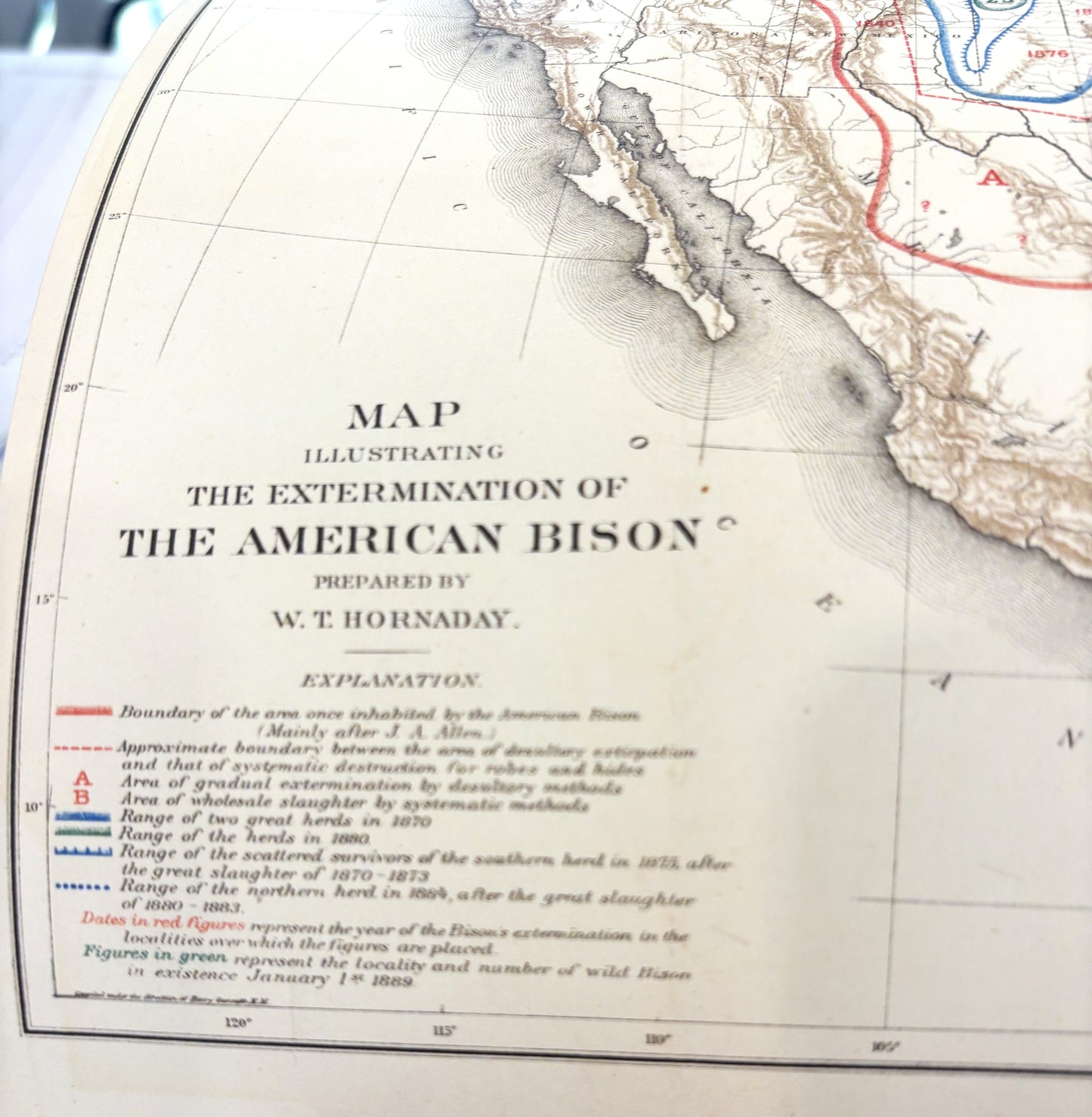 Map / Extermination of the American Bison, William Hornaday 1889