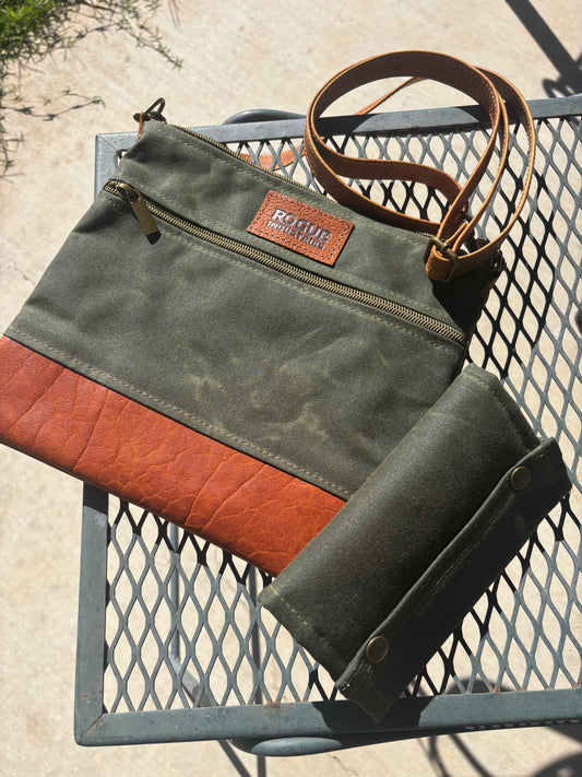 Rogue Industries - Waxed Canvas and bison leather Cross Body Bag and Fly Wallet Combination