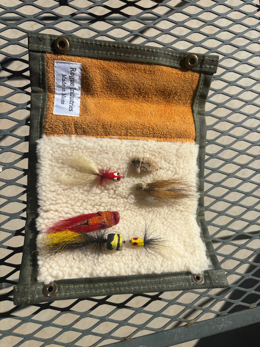 Rogue Industries - Waxed Canvas, bison leather and shearling Fly "Wallet"