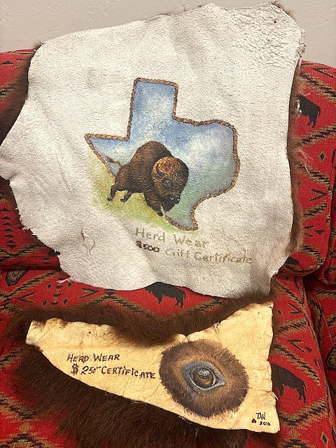 Bison Hide Art - the "Gift Certificate Duo painted by Darlene Wright