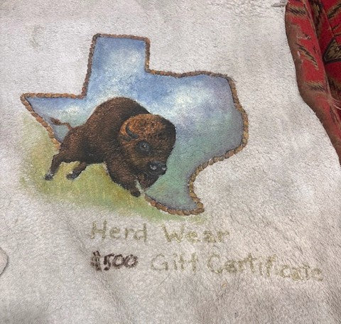 Bison Hide Art - the "Gift Certificate Duo painted by Darlene Wright