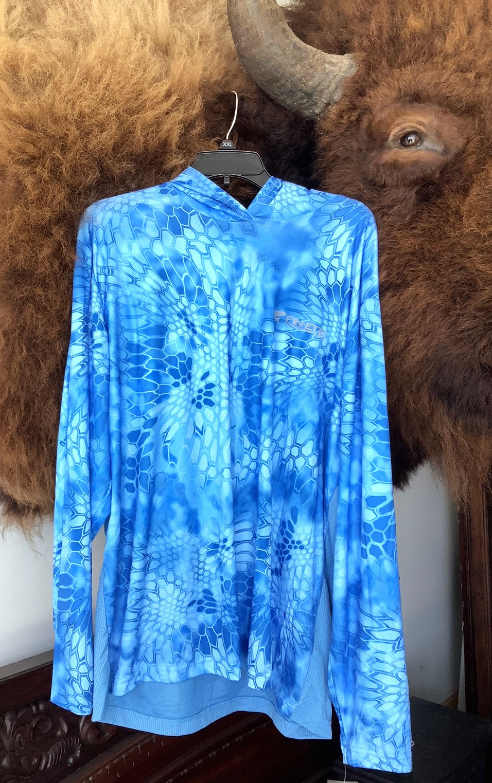 Lighter Blue Fin-etic hooded fishing shirt by PARAMOUNT OUTDOOR PRODUCTS