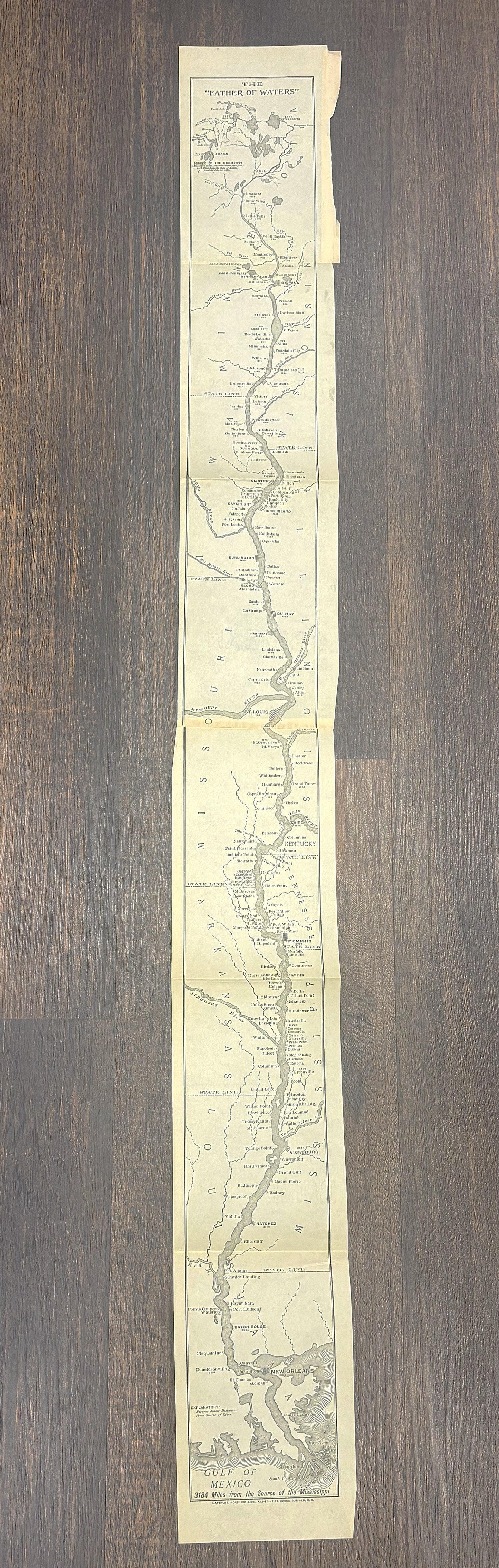 Unique Map of the Mississippi River - Reproduction