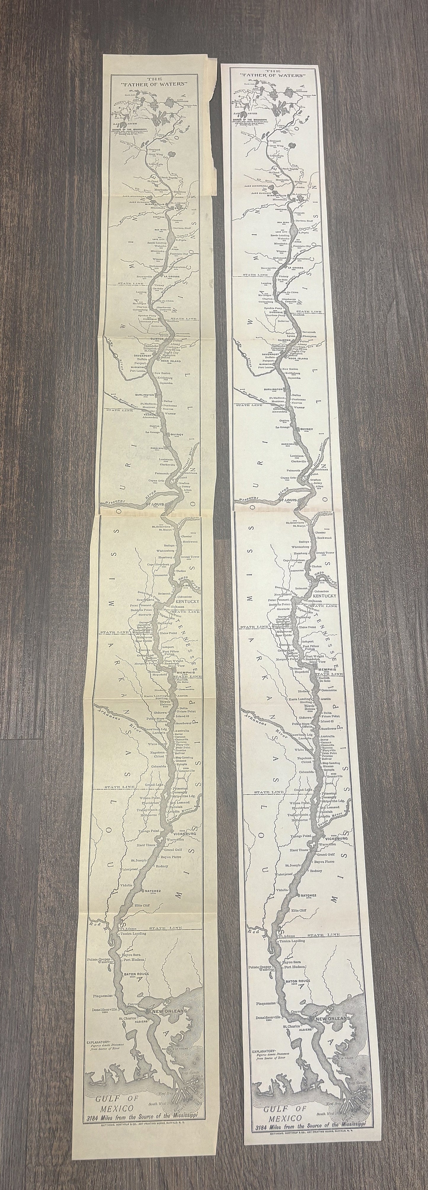 Unique Map of the Mississippi River - Reproduction