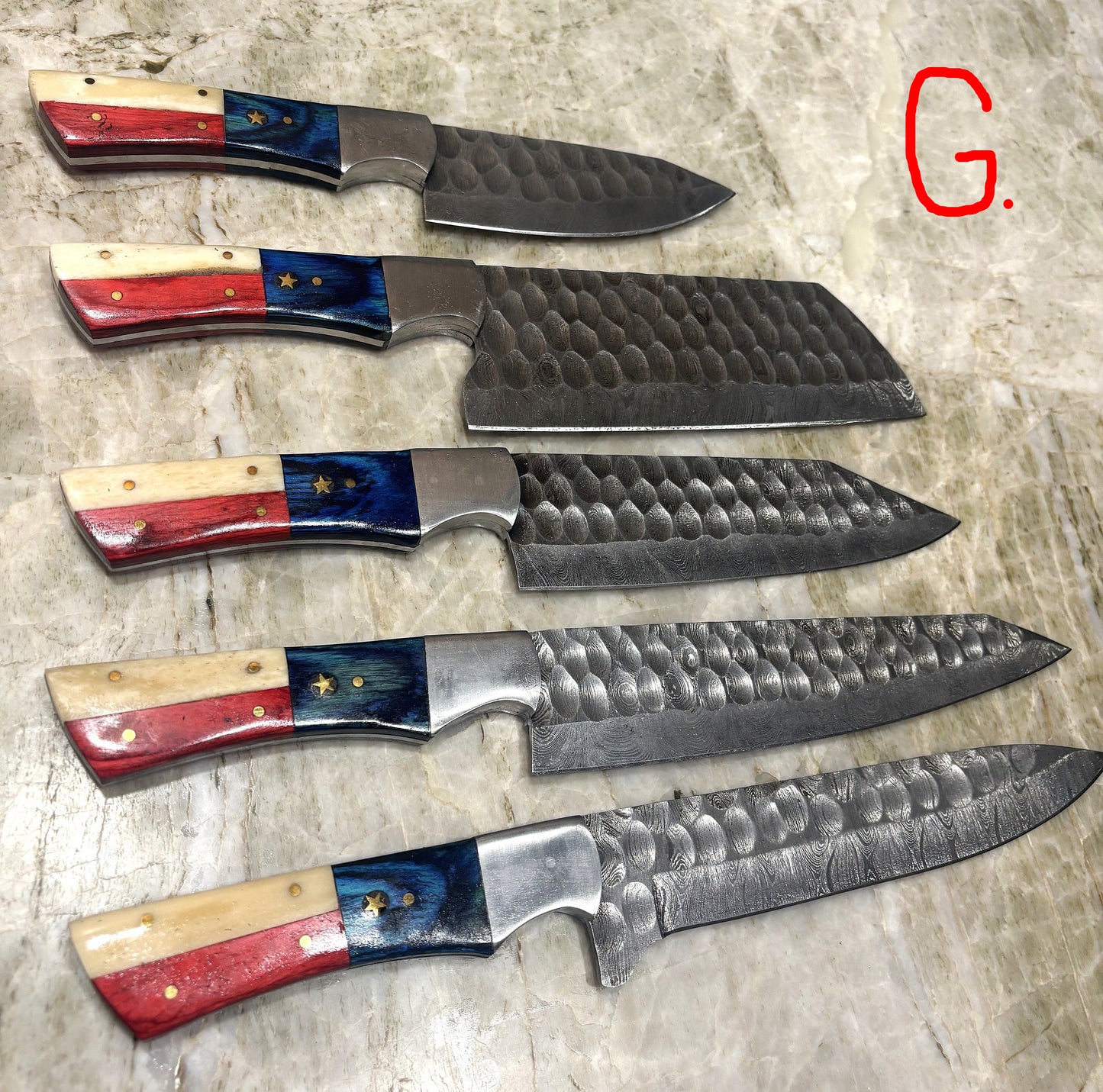 Damascus Chef Sets with Leather Knife Roll