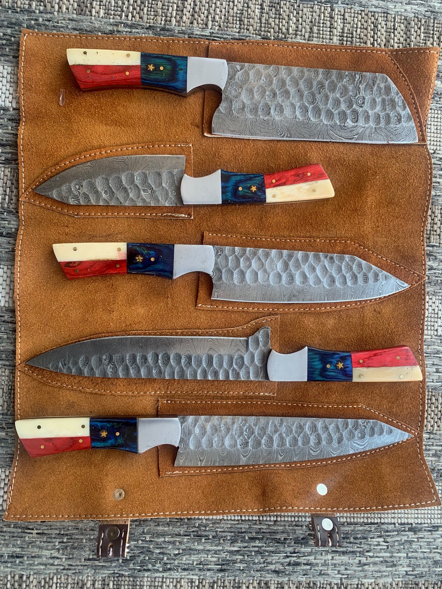 Damascus Steel Chef/Butcher 8 or 5 piece sets with suede knife roll