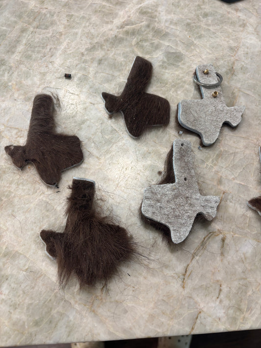 Bison Hide Texas shaped Keychain fobs