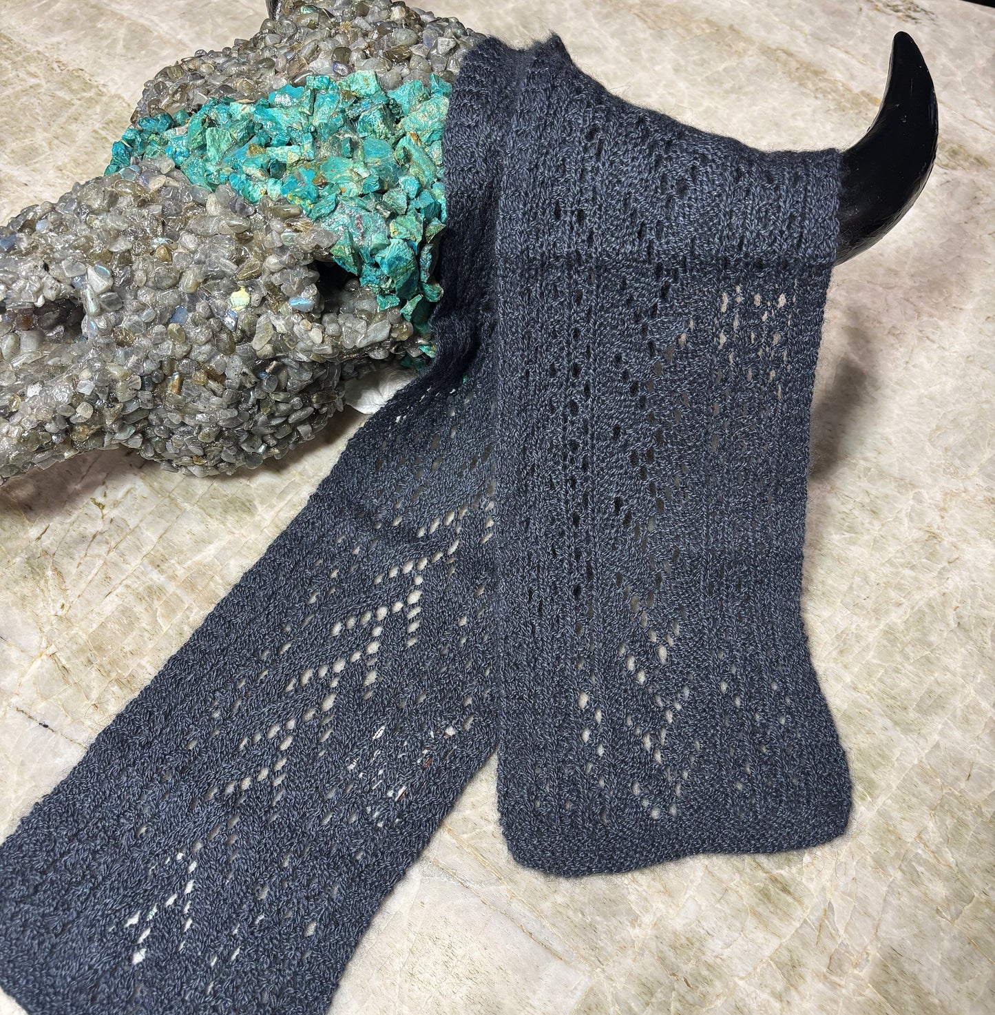 Midnight Muskox/ Merino/ Silk Hand Knit Scarf