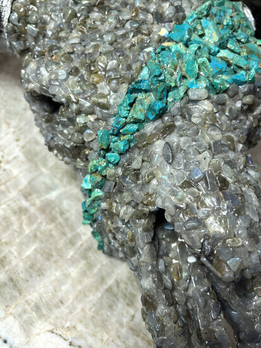 Chrysocolla and Labradorite overlay resin bison skull