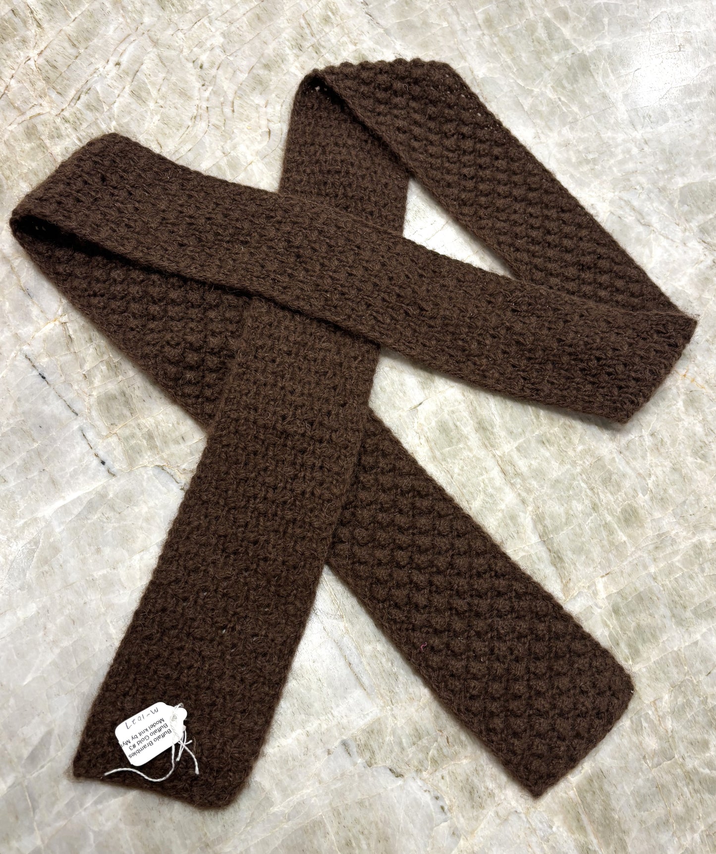 Hand Knit - "Buffalo Brambles long/narrow bison down scarf