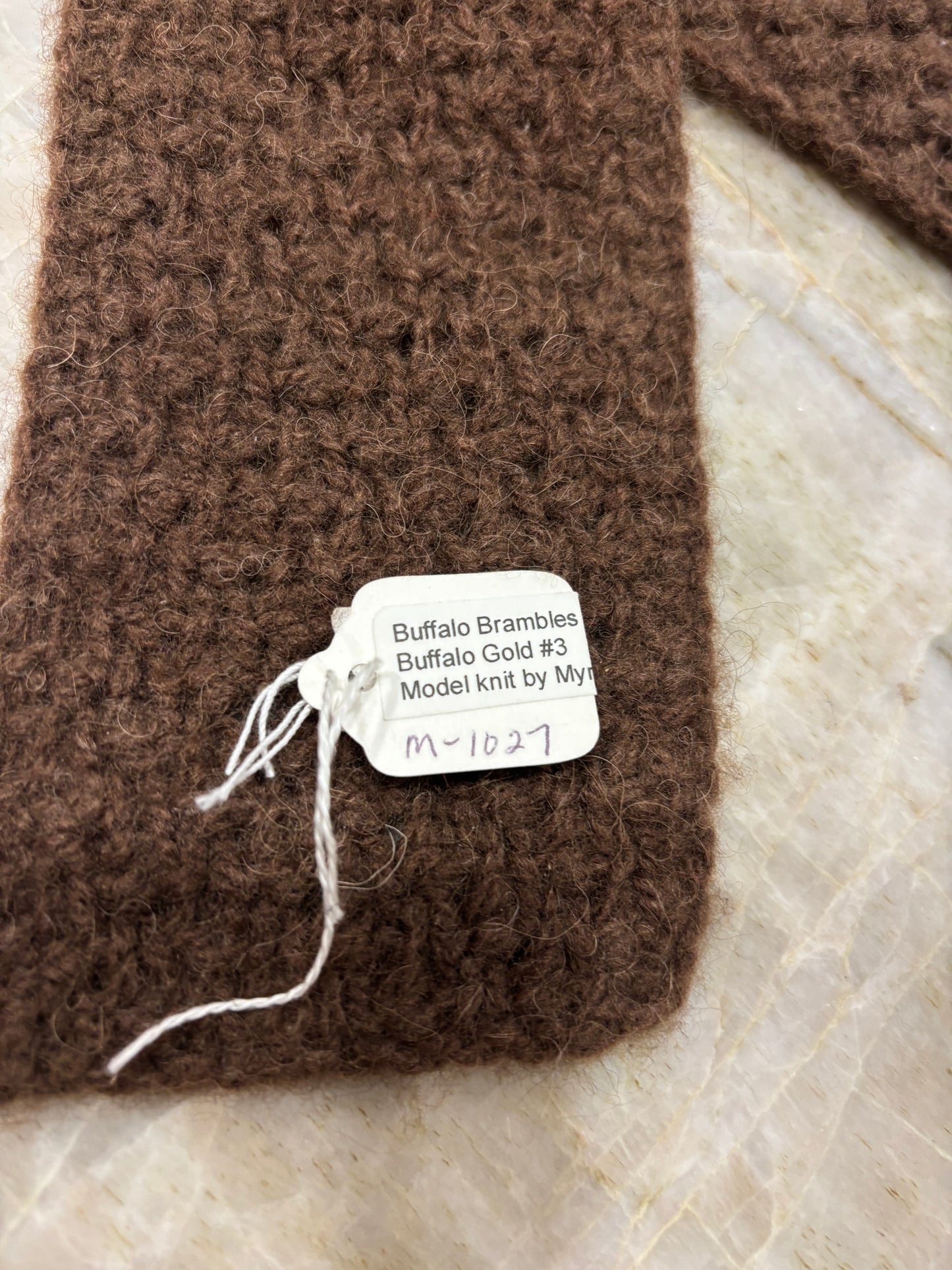 Hand Knit - "Buffalo Brambles long/narrow bison down scarf