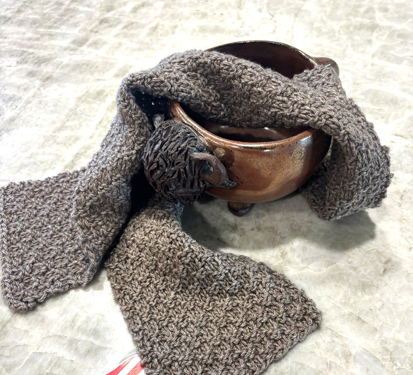 Hand Knit Scarf - "Moss Stitch" short scarf