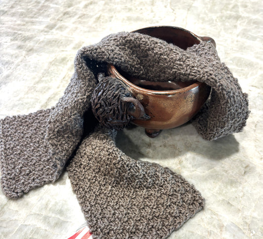 Hand Knit Scarf - "Moss Stitch" short scarf