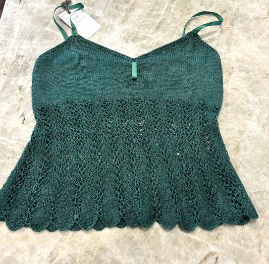 Hand Knit - Lacy Tank Top in "Lux" - bison, Silk, Cashmere, Tencel yarn - malachite color