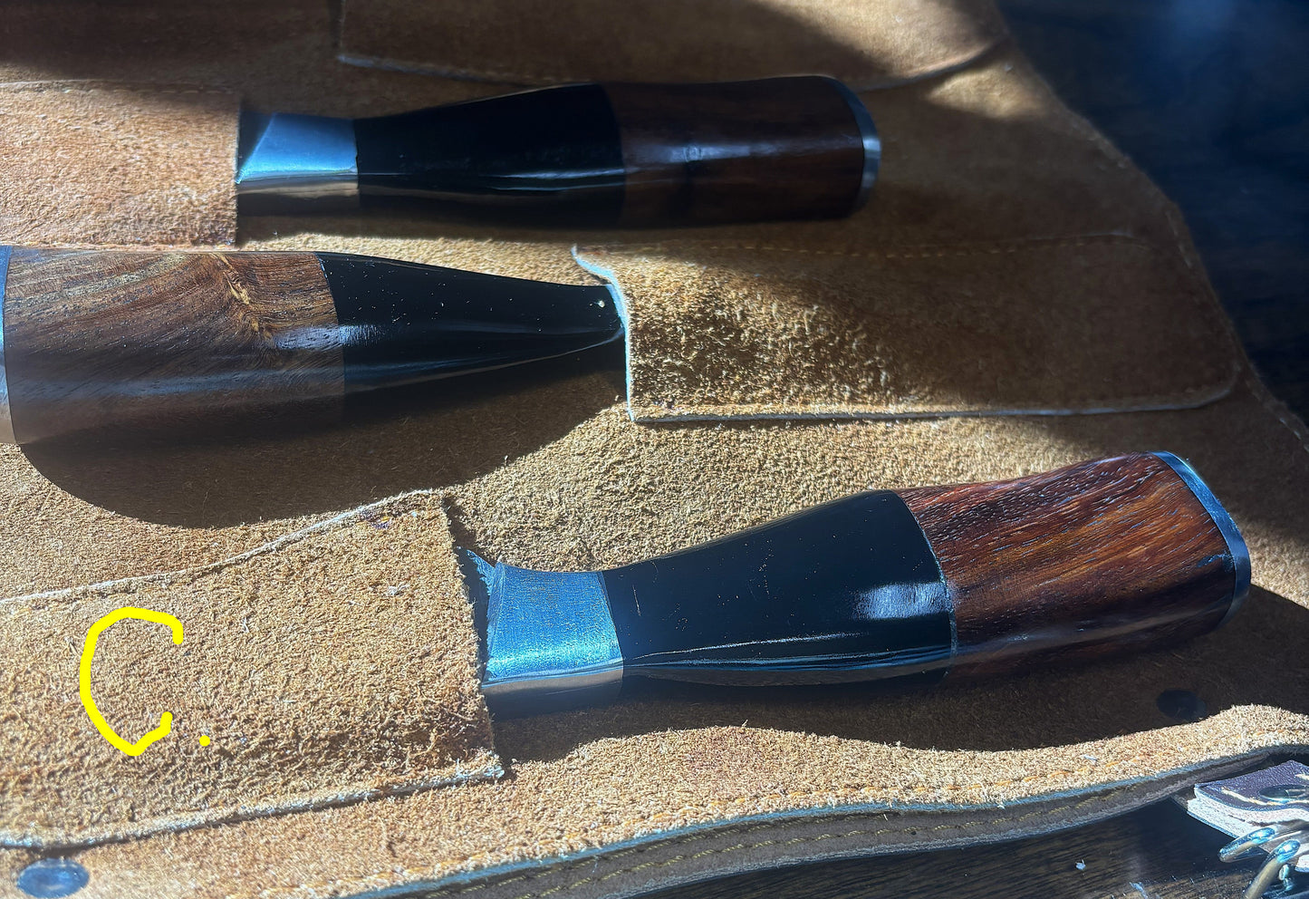 Damascus Chef Sets with Leather Knife Roll