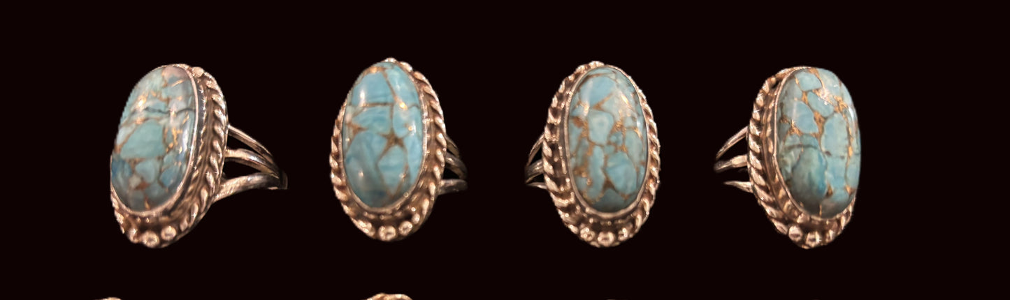 Larimar or Copper Veined Turquoise and .925 Sterling Silver rings