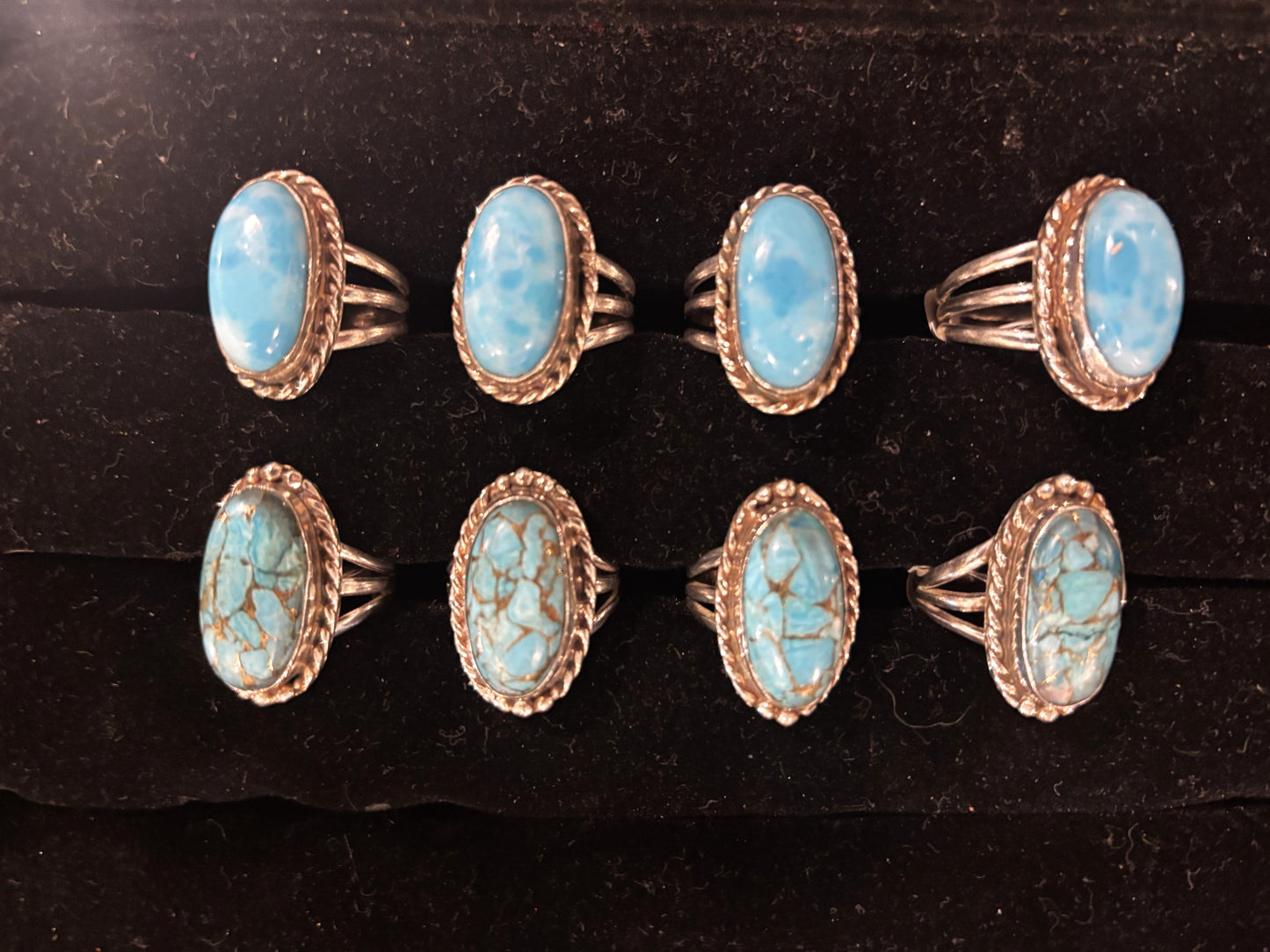 Larimar or Copper Veined Turquoise and .925 Sterling Silver rings