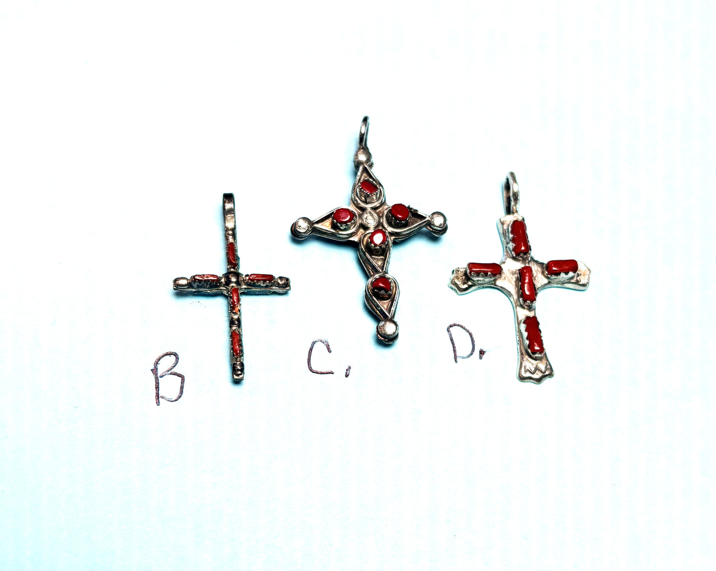 Just a few older Sterling Silver, Coral and/or Turquoise Cross Pendant - Vintage pieces
