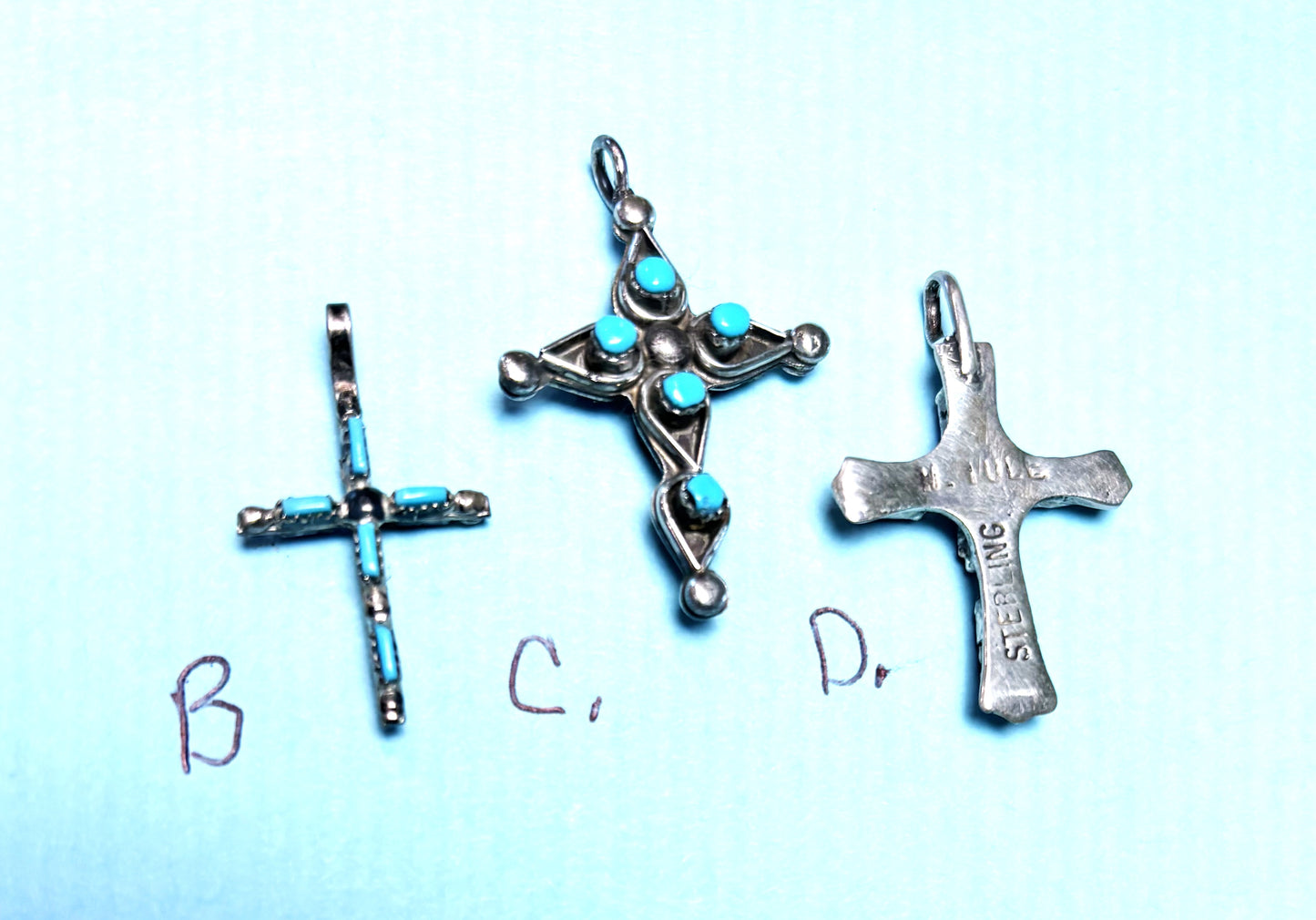 Just a few older Sterling Silver, Coral and/or Turquoise Cross Pendant - Vintage pieces