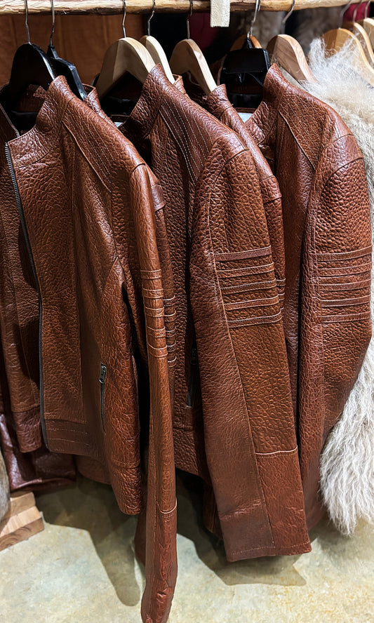 WHOLESALE LOT #7  - Loma Vista of Texas - Ladies "Cinnamon Bubble"  bison leather biker style jacket