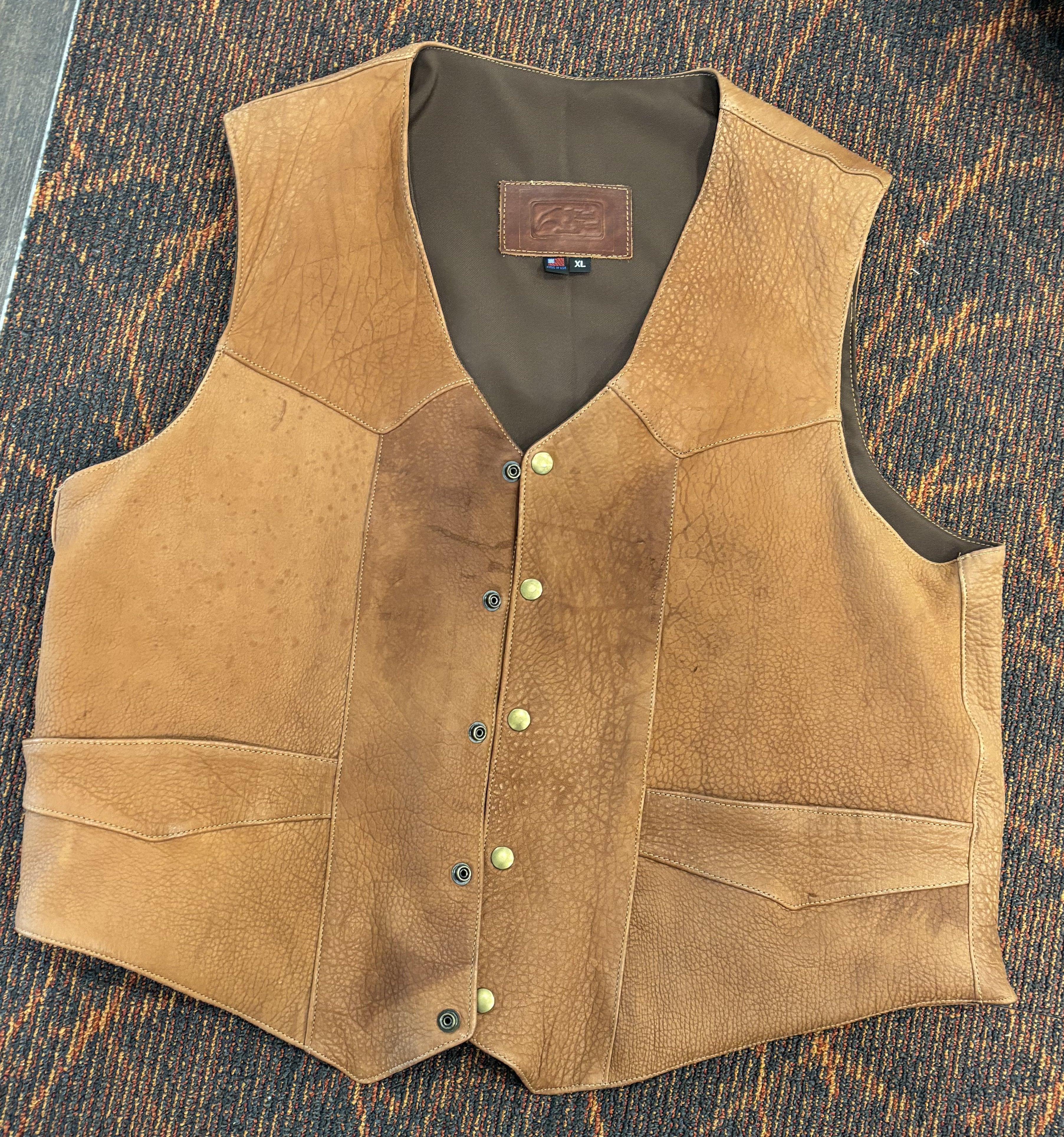 Bison Leather Mens Stockman's Vests -XL - Sanded Sorrel