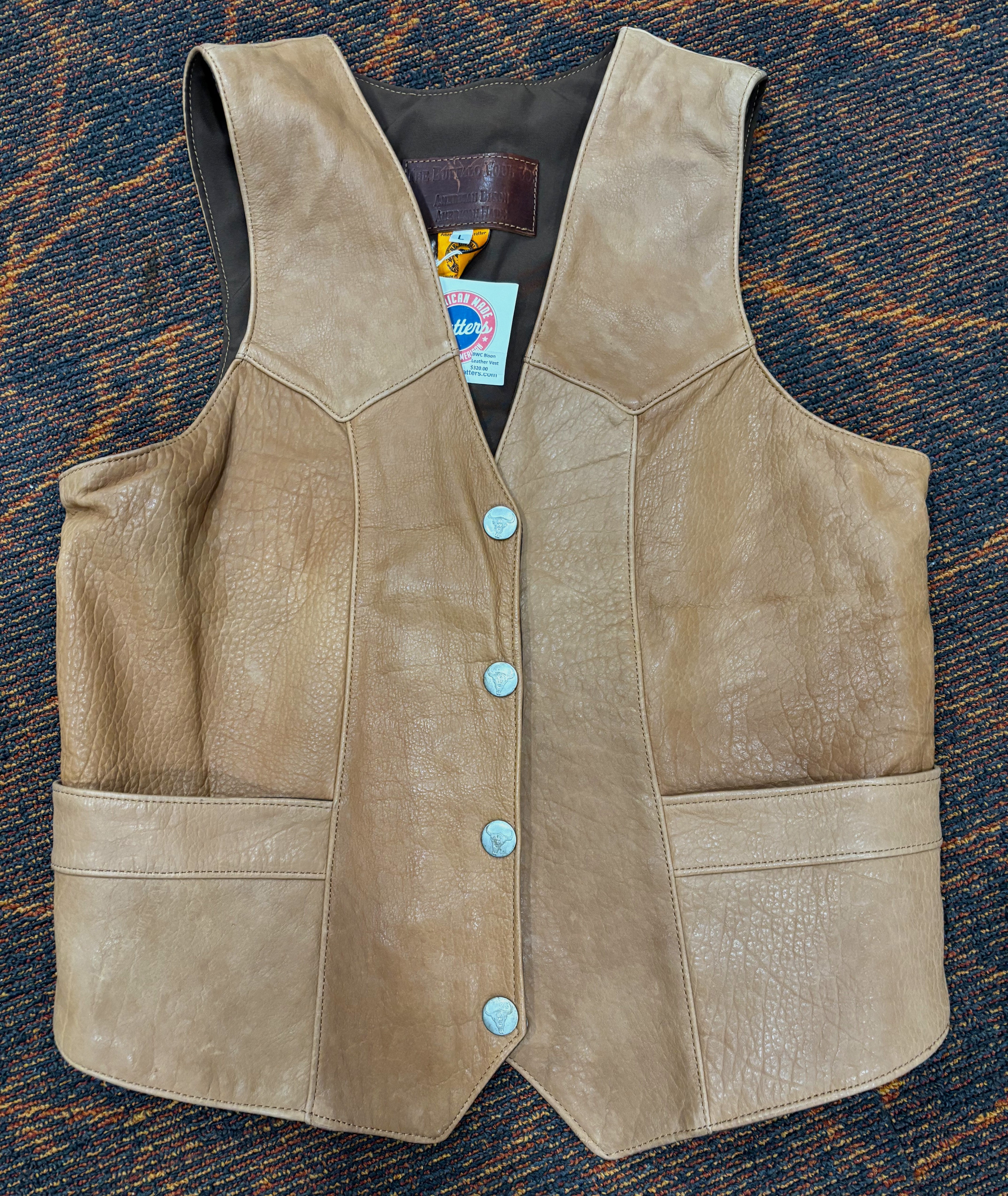 Ladies  - Bison Leather vest w/conceal carry pocket - large - Sorrel