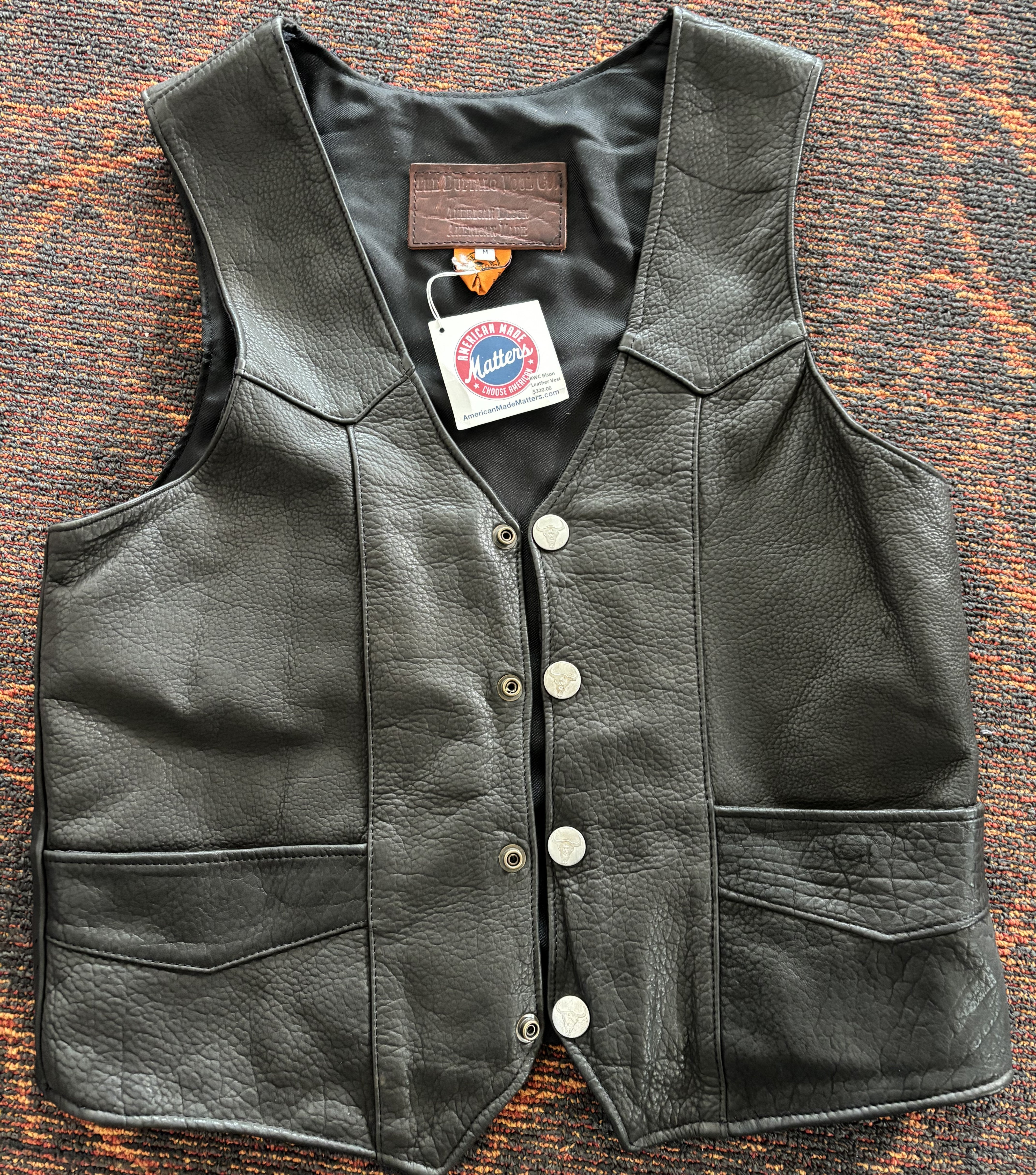 Ladies  - Bison Leather vest w/conceal carry pocket - medium - black