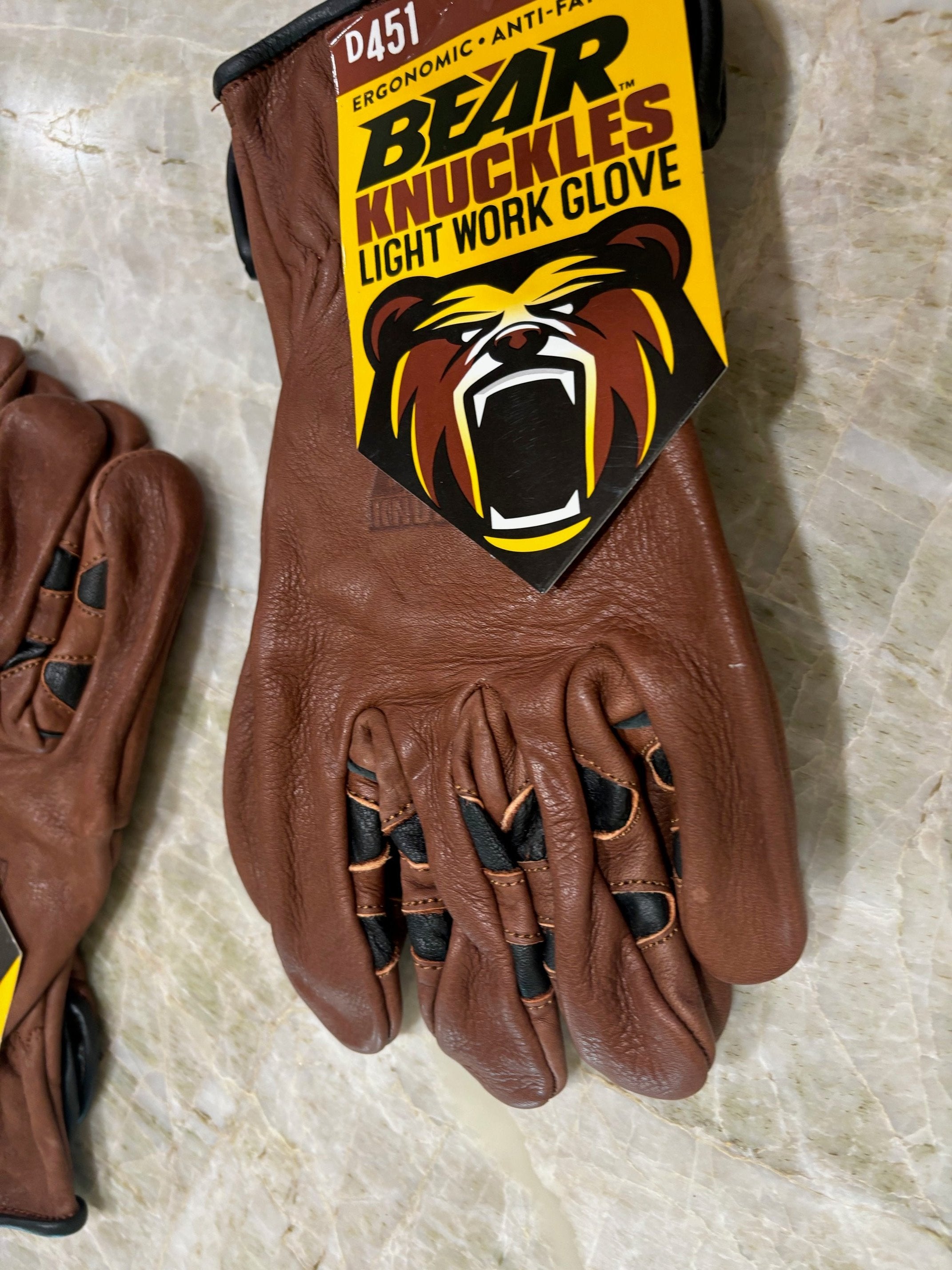 5 Pair of Bear Knuckles - D451 leather ergonomic light work gloves for one money!!