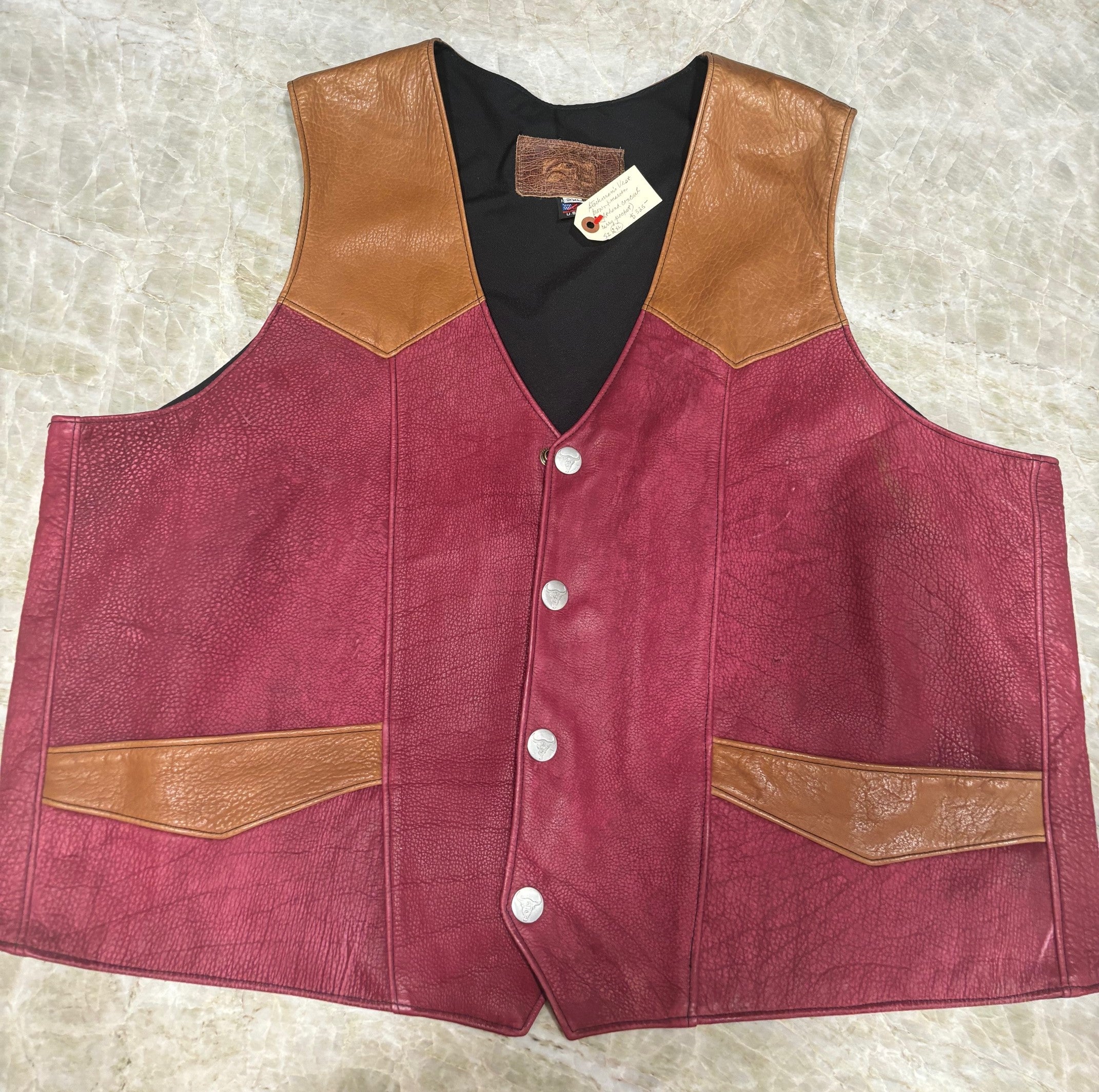 Bison Leather Mens Stockmans Vest - Really big 2XL ... more likely a 3X