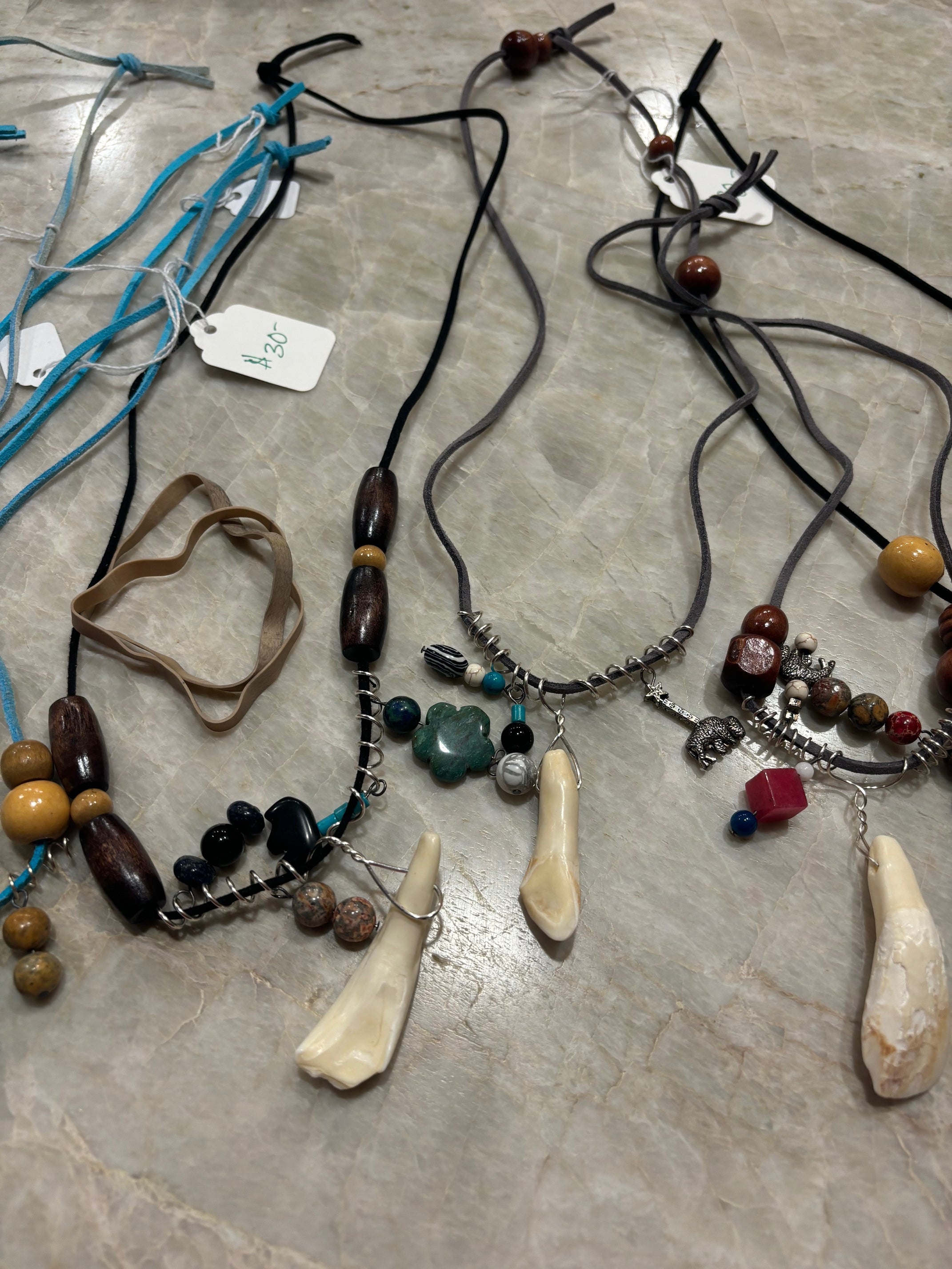 Buffalo Tooth Necklaces with Stones, wooden beads, wire wraps ... and more