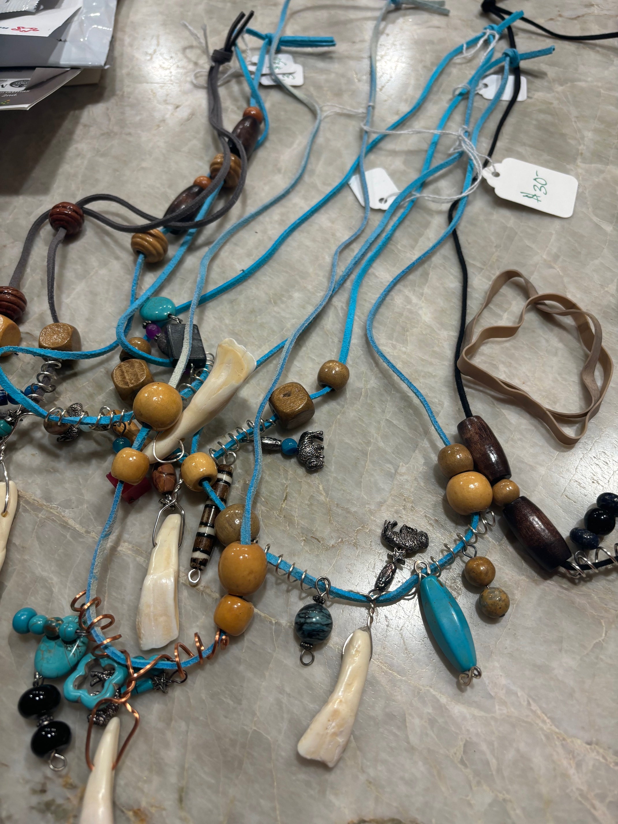 Buffalo Tooth Necklaces with Stones, wooden beads, wire wraps ... and more