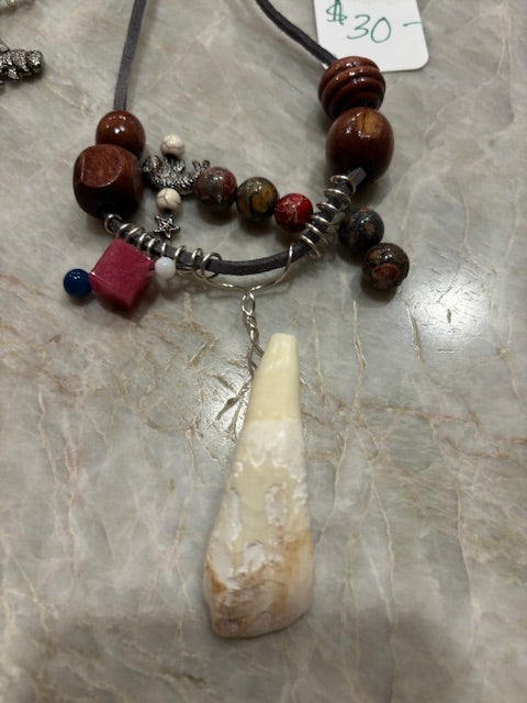 Buffalo Tooth Necklaces with Stones, wooden beads, wire wraps ... and more