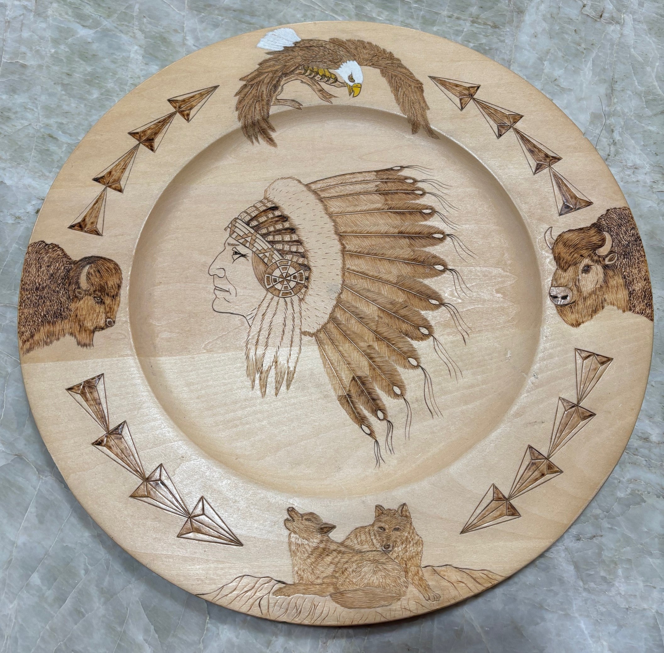 Native Themed Woodburned wooden plate