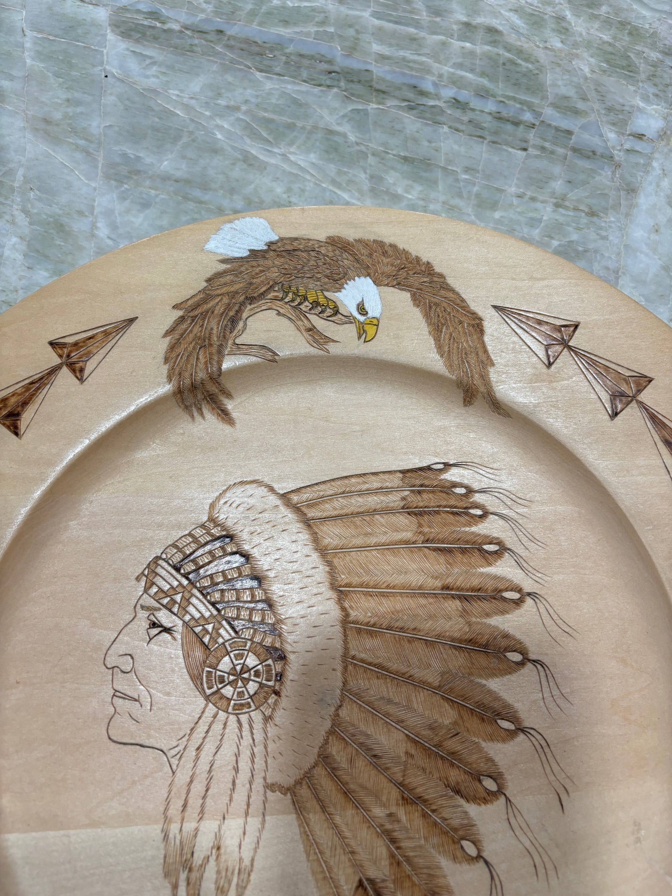 Native Themed Woodburned wooden plate