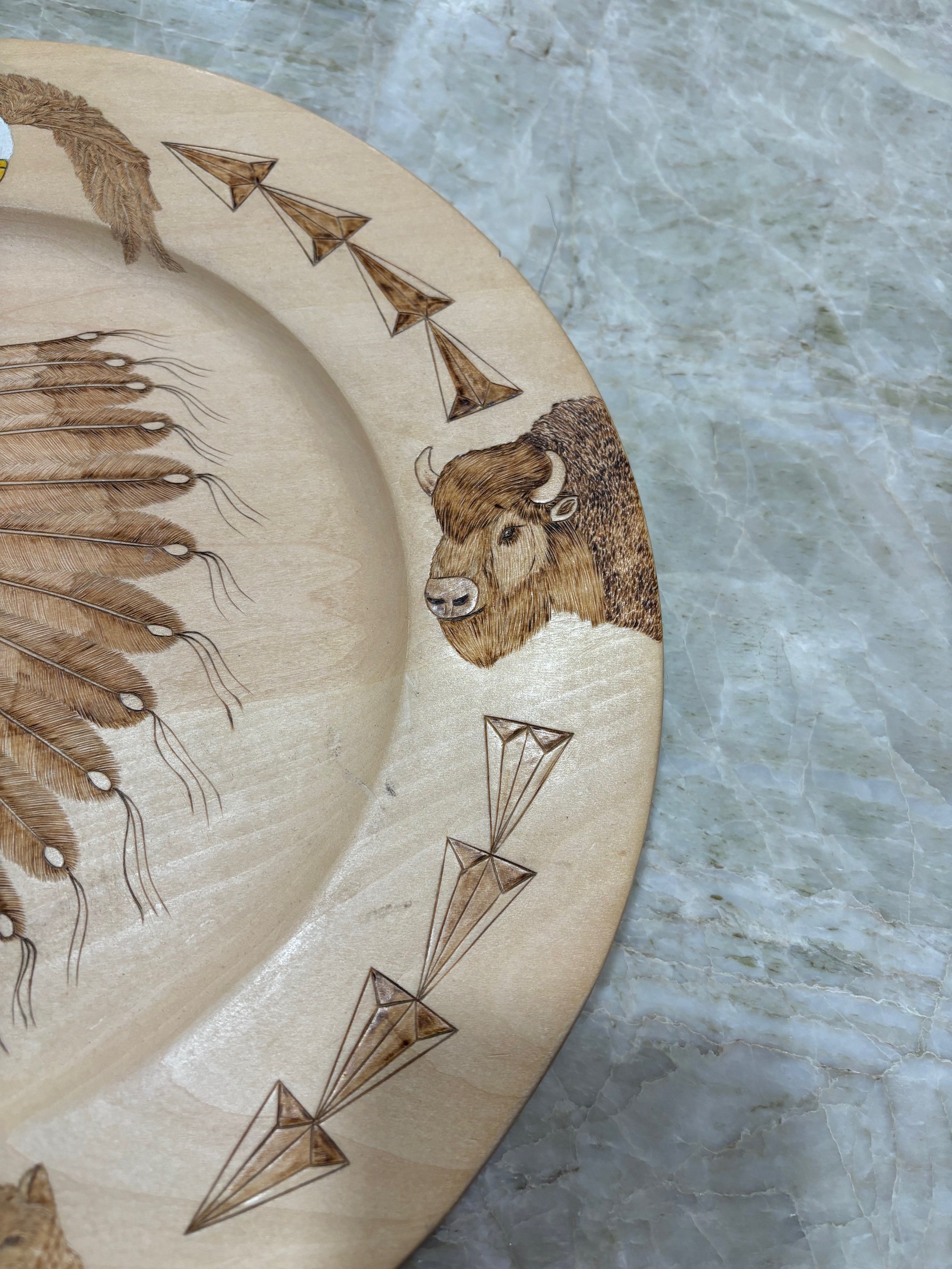 Native Themed Woodburned wooden plate