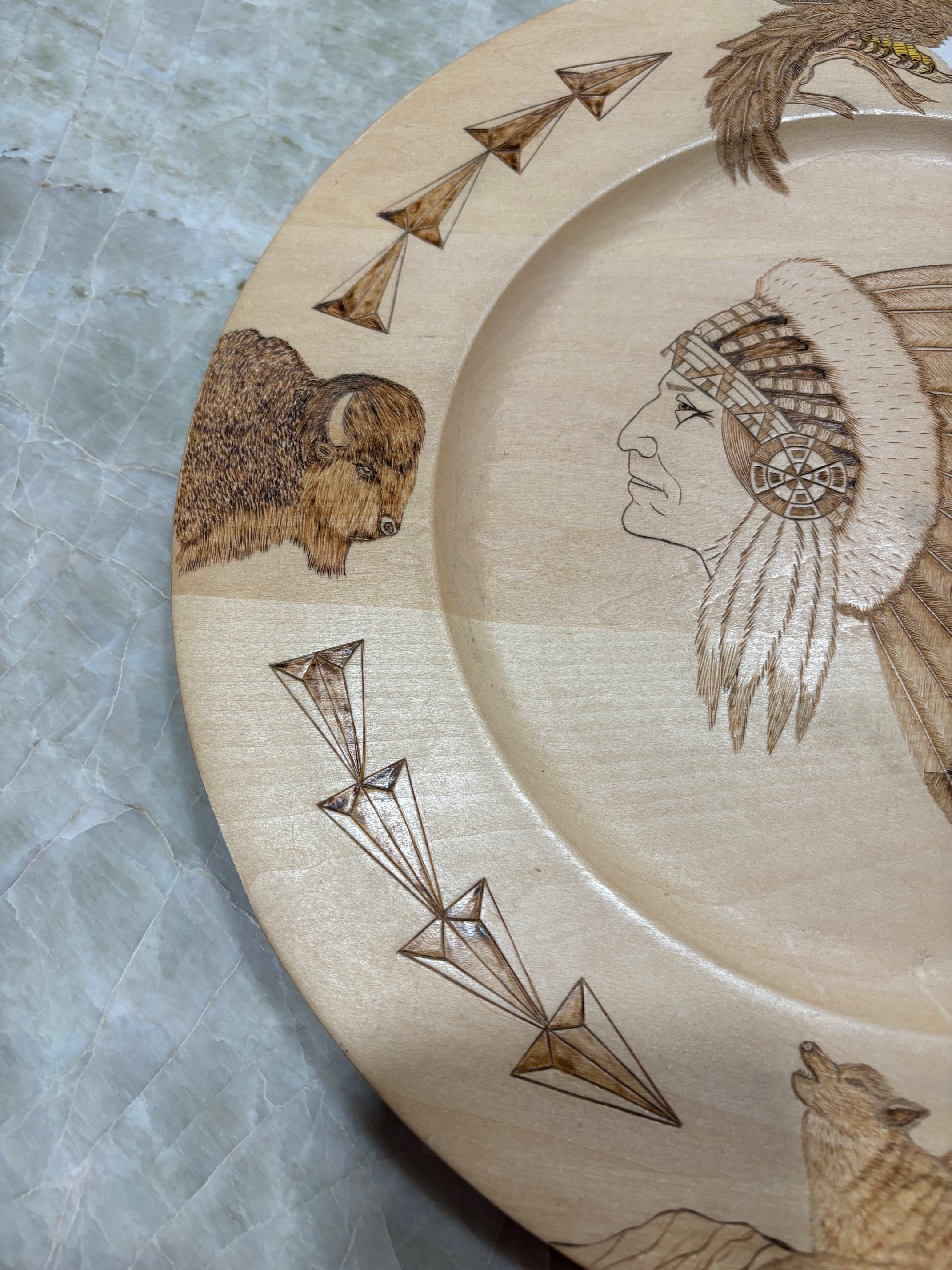 Native Themed Woodburned wooden plate