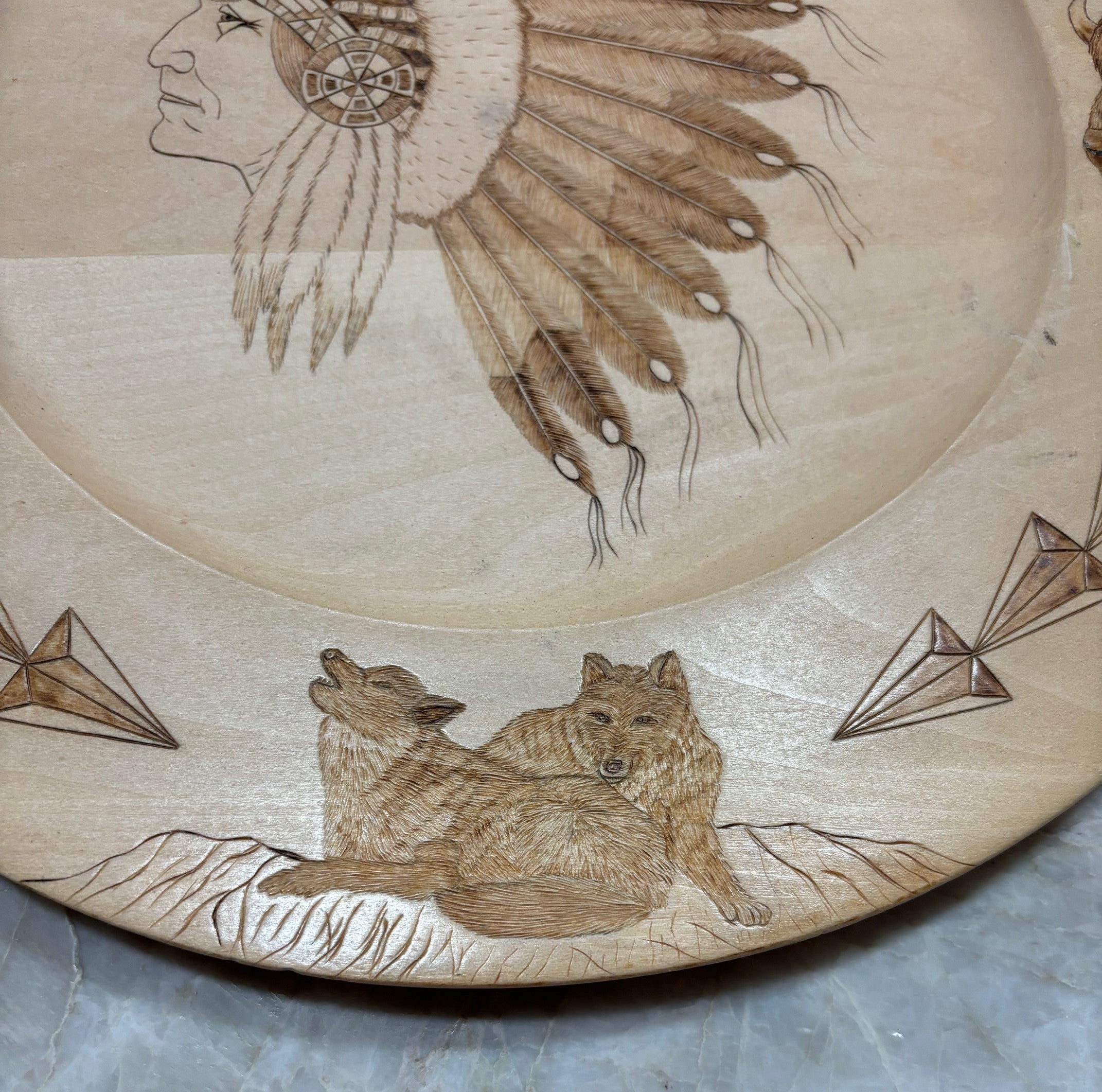 Native Themed Woodburned wooden plate