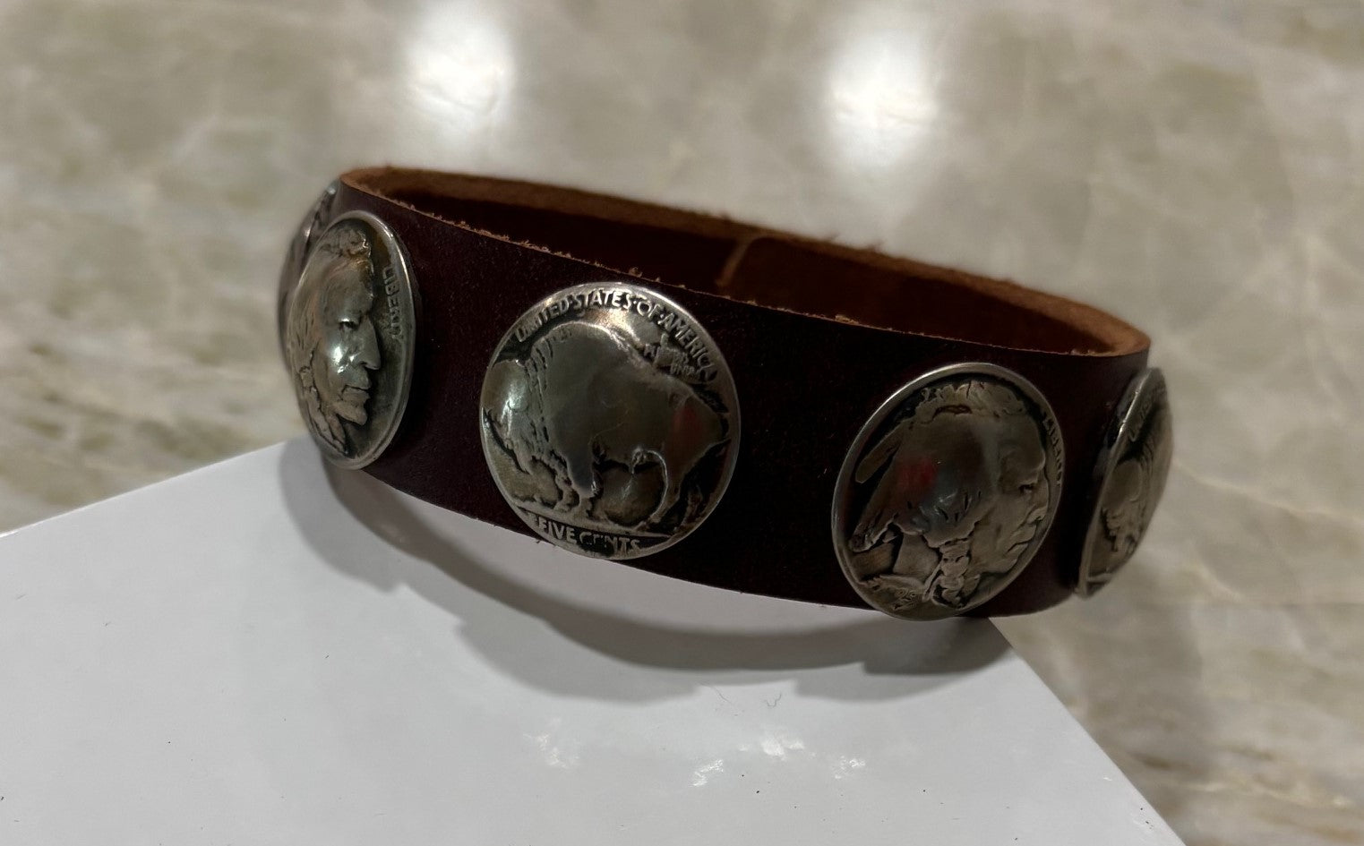 Buffalo Nickel/Indian Head Nickel leather bracelet