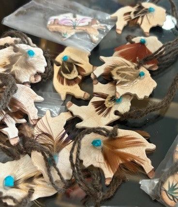 Sets of 6 Terra Cotta clay hand cast/hand painted Bison and Western Themed Christmas Ornaments