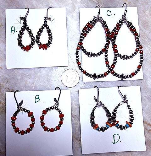 SPR - Navajo Pearl and Coral/Stone/Shell Earrings