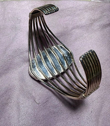 SPR - Sterling Silver Wire Cuff with Chrysocolla Stone