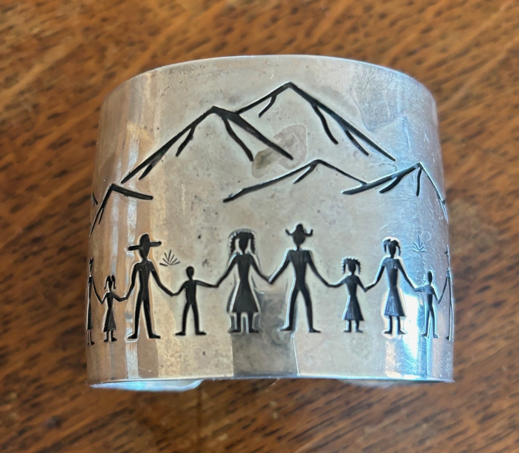 Sterling Silver Story Teller Cuff - Mountains, children, women and men