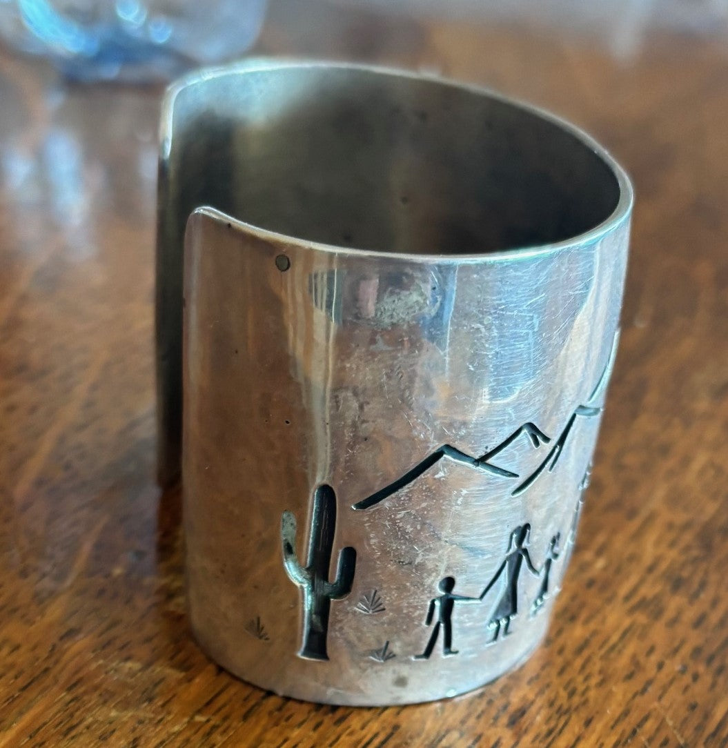 Sterling Silver Story Teller Cuff - Mountains, children, women and men