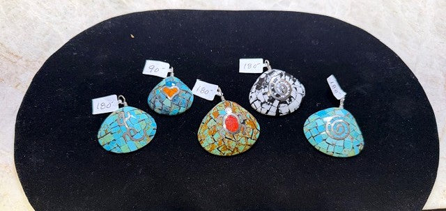 SPR - Turquoise Clad Navajo Shell Pendants