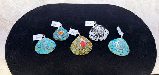 SPR - Turquoise Clad Navajo Shell Pendants
