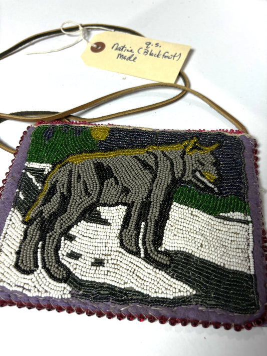 Coyote/Wolf themed hand beaded small bag