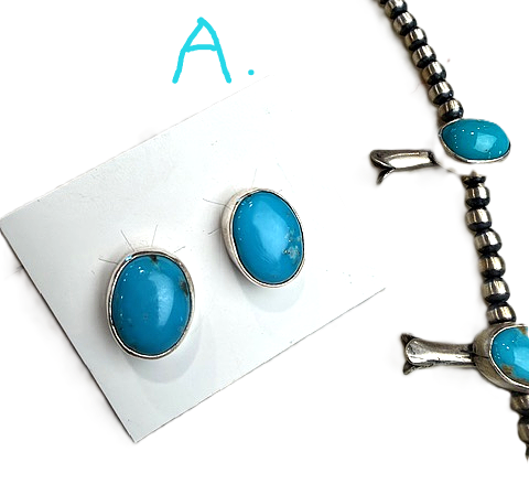 SPR - Kingman Turquoise Navajo made Squash Blossom necklaces, with naja's